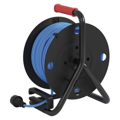 Wetterfeste Kabeltrommel 50 m / 4 Steckdosen / blau / PVC / 230 V / 1,5 mm2