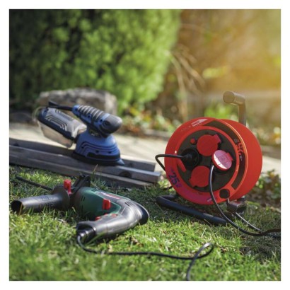Kültéri kábeldob 25 m / 4 aljzat / fekete / gumi / 230V/400V / 1,0 mm2