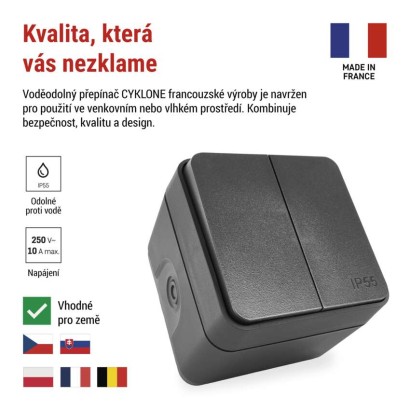 EMOS Cyklone přepínač dvojitý střídavý č. 6+6, IP55