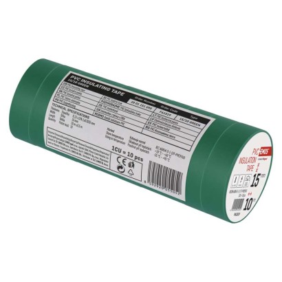 Izolační páska PVC 15mm / 10m zelená, 10 ks