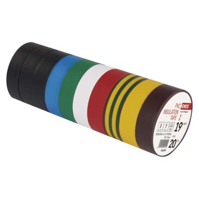 PVC izoliacinė juosta 19 mm / 20 m, spalvų mišinys, 10 vnt.