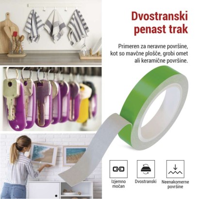  Dvostranski penasti trak 20 mm / 3 m, zelen