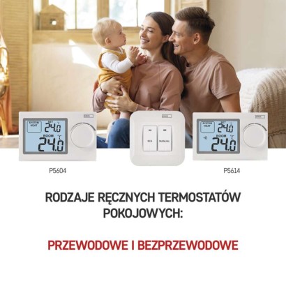 Ręczny termostat pokojowy, przewodowy, P5604