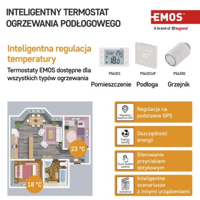 Inteligentny termostat pokojowy do ogrzewania podłogowego, GoSmart z WiFi, P56201UF