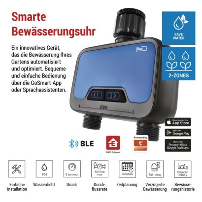 GoSmart Bewässerungsuhr, Bluetooth 5.0, 2 Wege