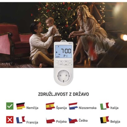 Termostat za vtičnico s funkcijo digitalnega časovnika 2v1, schuko