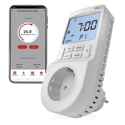 GoSmart 2 az 1-ben konnektoros, digitális termosztát időzítő funkcióval, schuko, WiFi