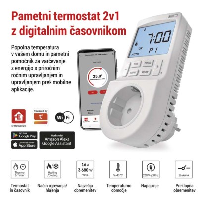 GoSmart Termostat za vtičnico s funkcijo digitalnega časovnika 2v1, schuko, WiFi