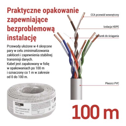 Kabel UTP Cat5e PVC CCA, 100m