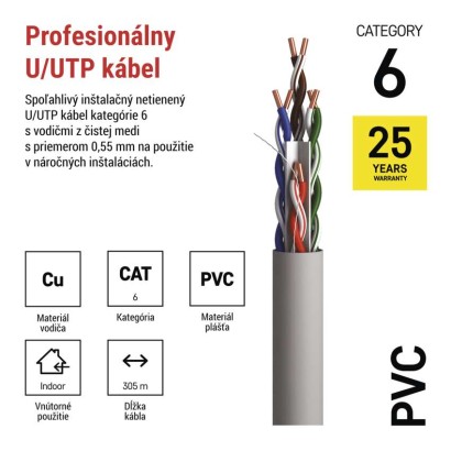 Datový kábel UTP CAT 6, 305m