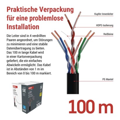 Datenkabel UTP 5E, outdoor, 100m