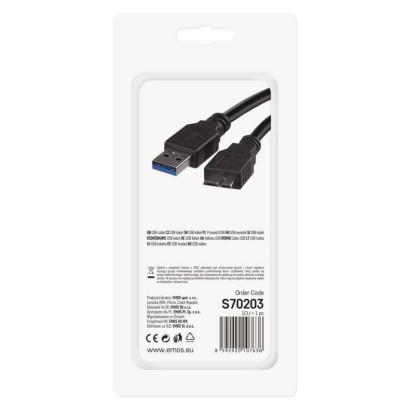 Įkrovimo ir prijungimo duomenų kabelis USB-A 3.0 / mikro B, 1 m, juodas