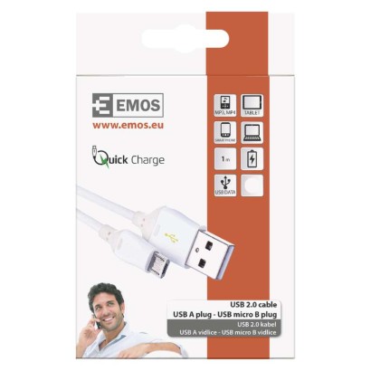 USB Kabel 2.0 A Stecker - Micro B Stecker 1m, weiss, QC