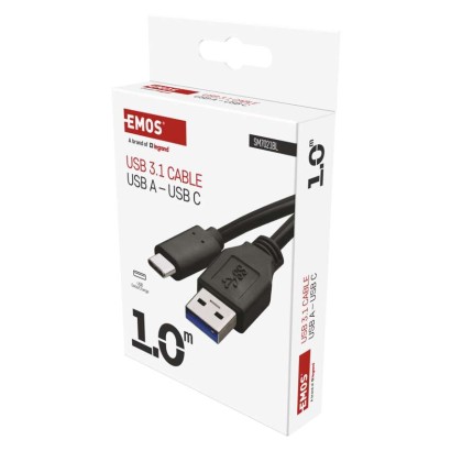 Greito įkrovimo ir duomenų kabelis USB-A 3.0 / USB-C 3.1, greitas įkrovimas, 1 m, juodas