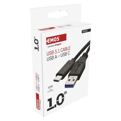 Greito įkrovimo ir duomenų kabelis USB-A 3.0 / USB-C 3.1, greitas įkrovimas, 1 m, juodas