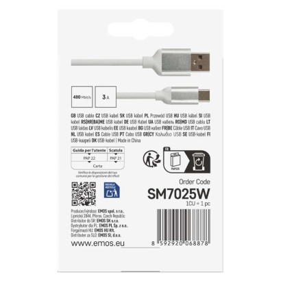 USB Kabel 2.0 A Stecker - C Stecker 1m, weiss