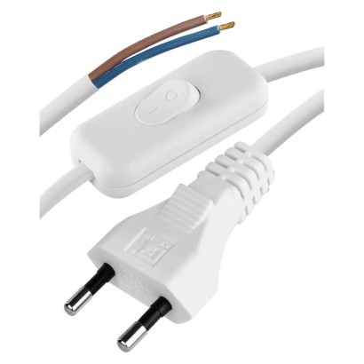 Netzkabel PVC 2x 0,75mm2, Schalter, 2m, weiss