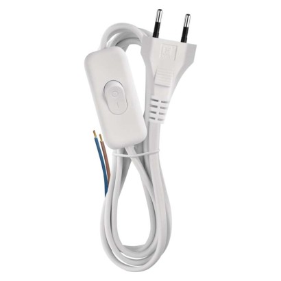 Netzkabel PVC 2x 0,75mm2, Schalter, 2m, weiss