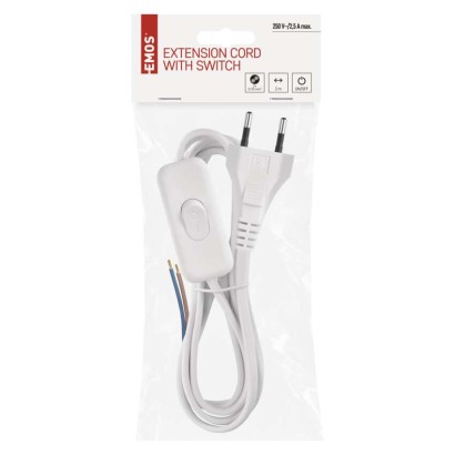 Netzkabel PVC 2x 0,75mm2, Schalter, 2m, weiss