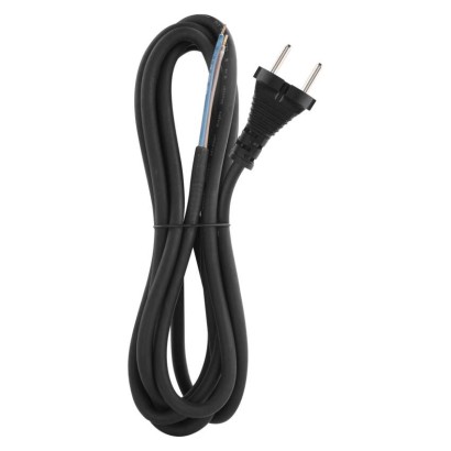 Netzkabel Gummi 2x 1,5mm2, 3m, schwarz