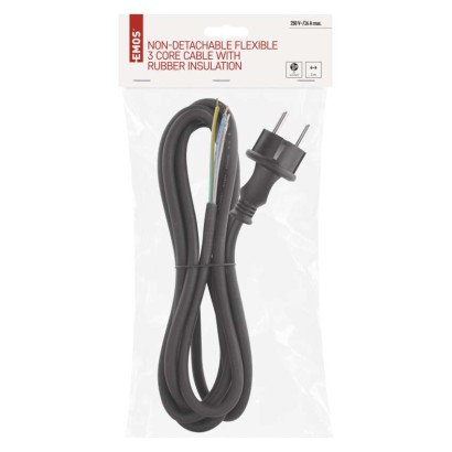 Netzkabel Gummi 3x 1,5mm2, 3m, schwarz