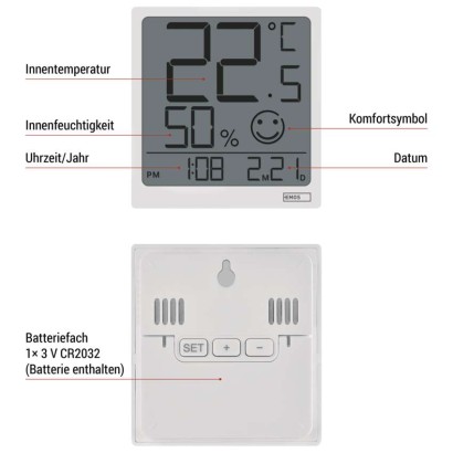 Digitales Thermometer mit Hygrometer, Datum E0522