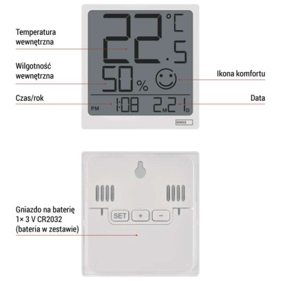 Cyfrowy termometr z higrometrem, data E0522