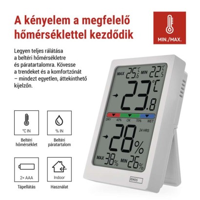 Digitális beltéri hőmérő páratartalom-mérővel E0558
