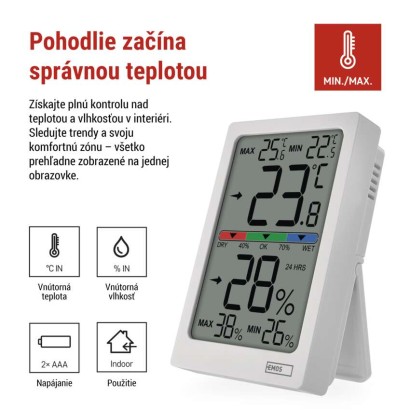 Digitálny vnútorný teplomer s vlhkomerom E0558