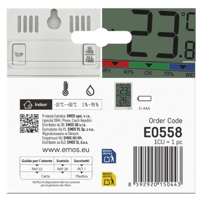 Digitales Innenraum-Thermometer mit Hygrometer E0558