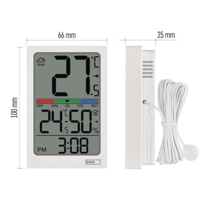 Digitales Thermometer mit Hygrometer, kabelgebundener Sensor, Wecker E0558P