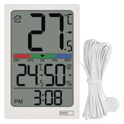 Digitales Thermometer mit Hygrometer, kabelgebundener Sensor, Wecker E0558P