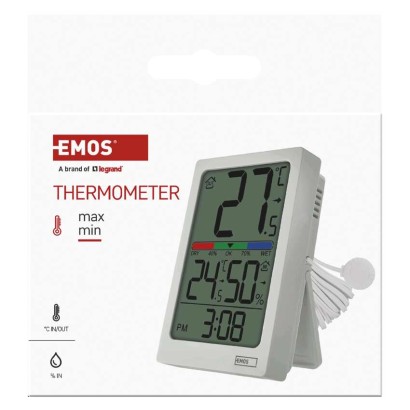 Digitales Thermometer mit Hygrometer, kabelgebundener Sensor, Wecker E0558P