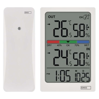 Digitalni termometer s hidrometrom, brezžični senzor, budilka, datum E0558W