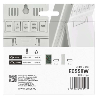 Digitalni termometer s hidrometrom, brezžični senzor, budilka, datum E0558W