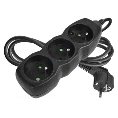 Przedłużacz 1,5 m / 3 gniazda / czarny / PVC / 1 mm2