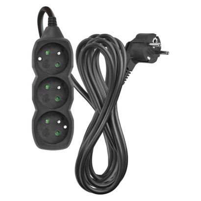 Prodlužovací kabel 5 m / 3 zásuvky / černý / PVC / 1 mm2