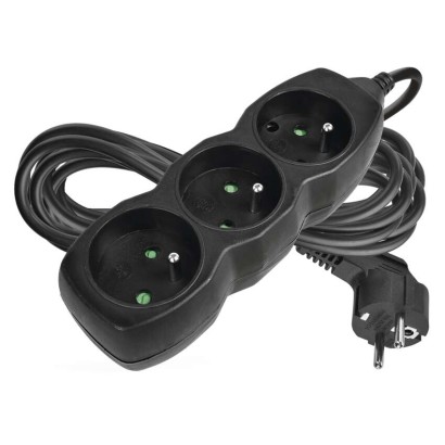 Prodlužovací kabel 5 m / 3 zásuvky / černý / PVC / 1,5 mm2