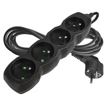 Przedłużacz 3 m / 4 gniazda / czarny / PVC / 1,5 mm2