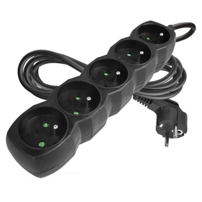 Przedłużacz 3 m / 5 gniazd / czarny / PVC / 1,5 mm2