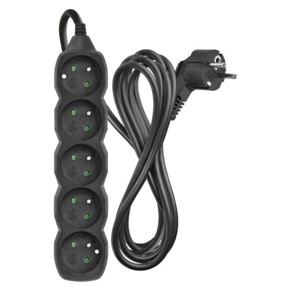 Przedłużacz 3 m / 5 gniazd / czarny / PVC / 1,5 mm2