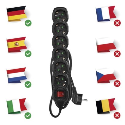Ilgintuvas 1,5 m / 6 lizdai / su jungikliu / juodas / PVC / 1,5 mm2 