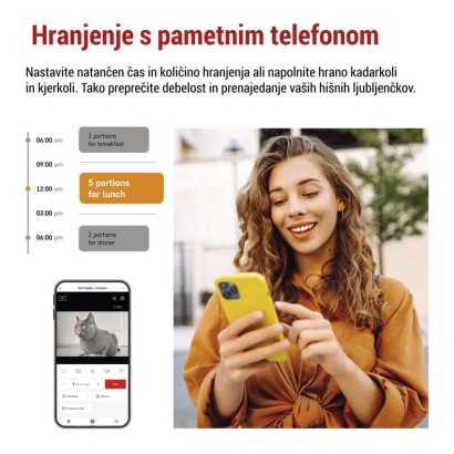 GoSmart dozirnik hrane za hišne živali Pet Care s kamero, 6 l, črn, Wi-Fi