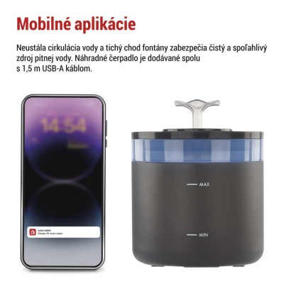 GoSmart vodná fontána Pet Care, 2,6 l, sivá, Wi-Fi