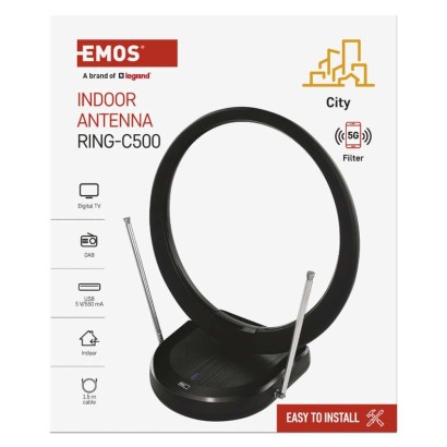 Zimmerantenne CITY RING–C500, DVB-T2, DAB, LTE/4G/5G Filter