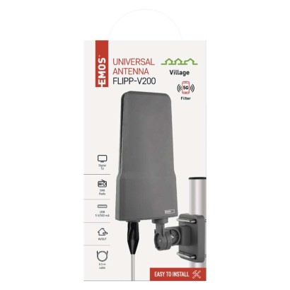Universale Antenne VILLAGE FLIPP–V200, DVB-T2, DAB, LTE/4G/5G Filter