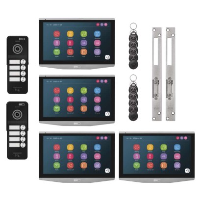 Video-Türsprechanlagen-Set IP-750 mit 2 Eingängen für 4 Teilnehmer und 2 el. schlösser