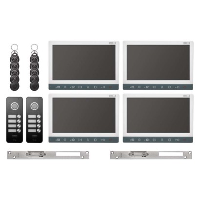 Set videodomofona EM-10AHD z 2 vhodoma za 4 uporabnike in 2 el. ključavnici odpr./zapr