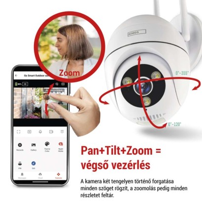 GoSmart Wifis kültéri forgatható kamera IP-800 WASP, fehér