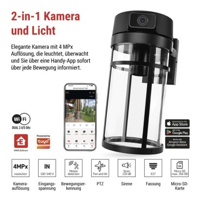 GoSmart Rotierende Outdoor IP Kamera mit WiFi und Licht IP-1300 LANTERN, schwarz